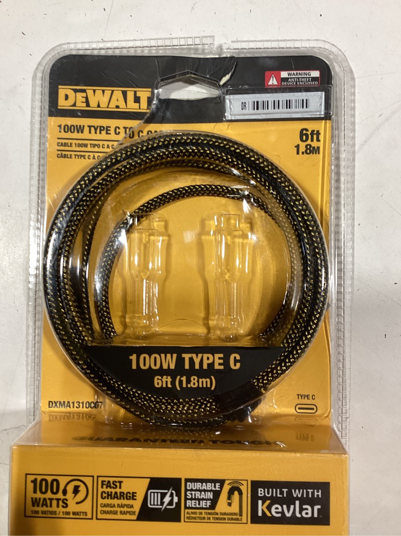 Condition photo showing As Is for dewalt heavy duty 100w usb c cable, jobsite 100 watt usb c cable, high speed type-c to type-c, fast charge pd usbc fast charging cord for iphone 17/16/15 plus pro max macbook ipad samsung galaxy, 6 ft