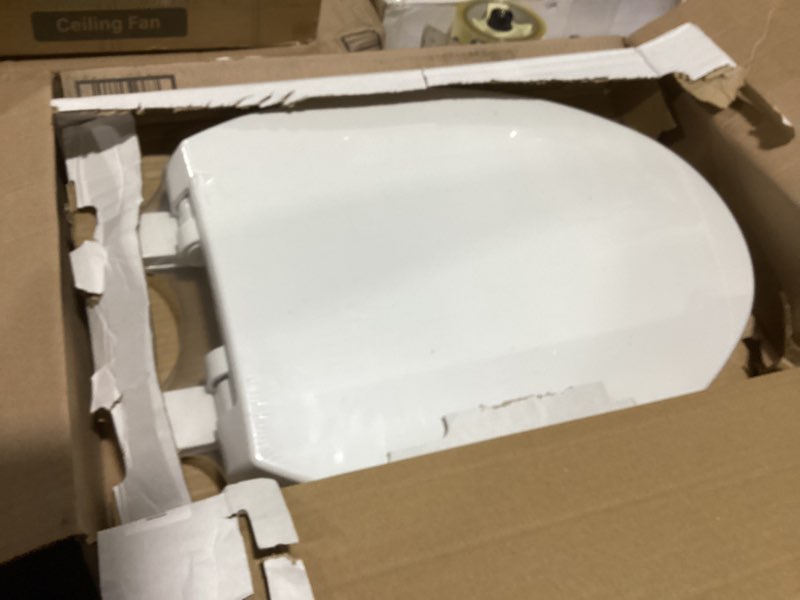 Condition photo showing New/Like New for elongated toilet seat, 18.5” soft/slow close oval (oblong) toilet seat for elongated toilets, no-slam quiet-close lid, easy-to-install & clean, durable never-loosen white plastic seat white elongated(oval)