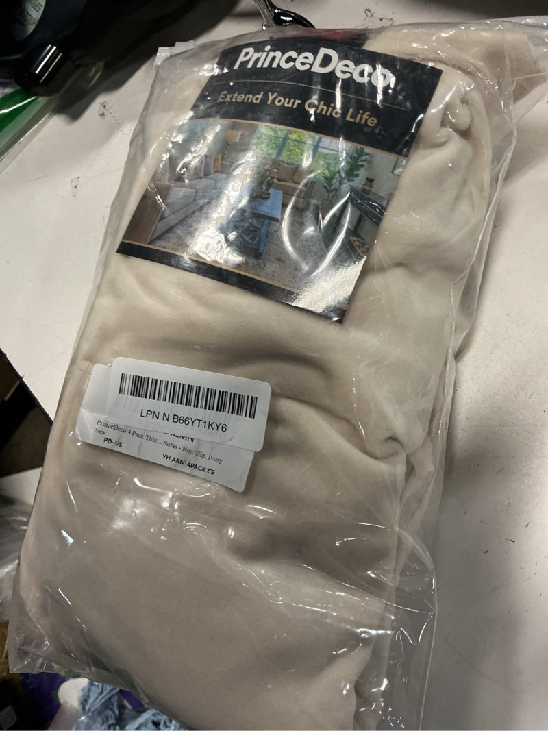 Condition photo showing Good Condition for PrinceDeco 4 Pack Thick Velvet Stretch Armrest Covers for Chairs and Sofas - Non Slip, Ivory 4 Ivory