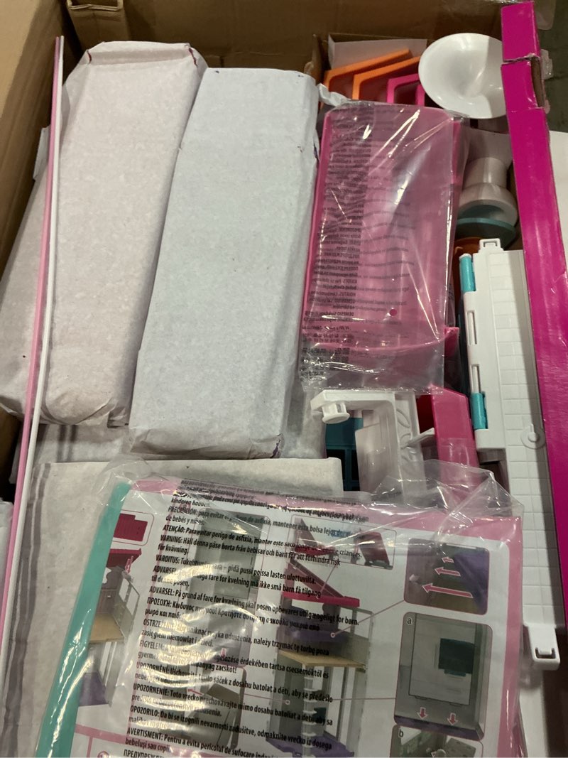 Condition photo showing Good Condition for barbie malibu house dollhouse playset with 25+ furniture and accessories (6 rooms), multicolor