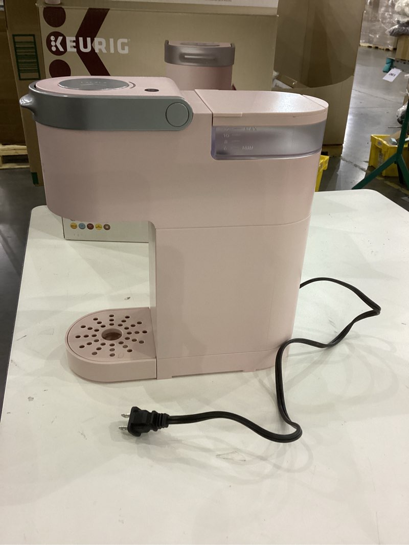 Condition photo showing As Is for Keurig K-Mini Single Serve K-Cup Pod Coffee Maker, 6 to 12oz Brew size, with Cord Storage, Perfect for Small Spaces, Dusty Rose