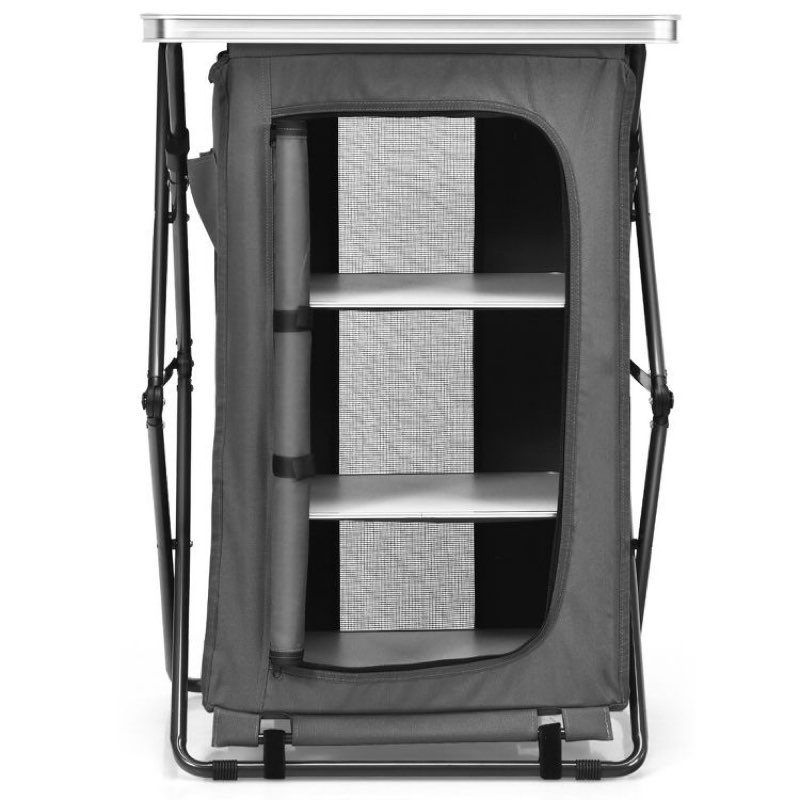 Grey Folding Pop-Up Cupboard Compact Camping Storage Cabinet with Bag X-Large Size