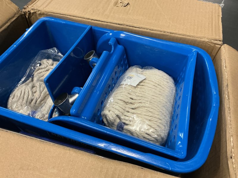 Condition photo showing Good Condition for MATTHEW Cleaning Blue 22Quart Compact Mop Bucket INCL.2 Pcs Mop Head with Side Press Wringer On Wheels,Tandem Portable Floor Cleaning Wavebrake,Ideal for Household,Industrial,Restaurant,Janitorial Use Blue 22 Quart