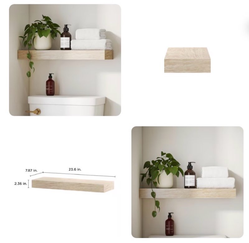 allen + roth 8-in d x 24-in l light wood particleboard rectangular floating shelf 