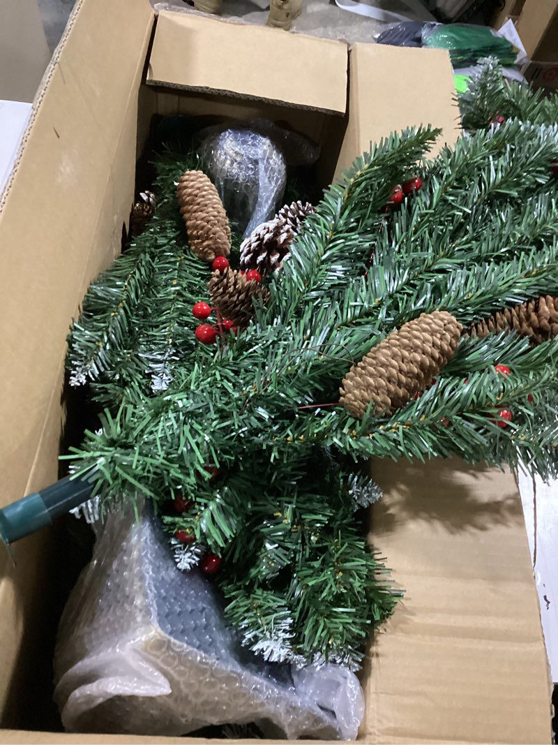 Condition photo showing As Is for 2Pack 4FT Outdoor Snowy Christmas Entrance Tree in Pot Base with Remote Timer 80 Warm White & Colorful Change Light 12 Mode Battery Operated 15 Pine Cone 105 Red Berries Porch Front Door Decor