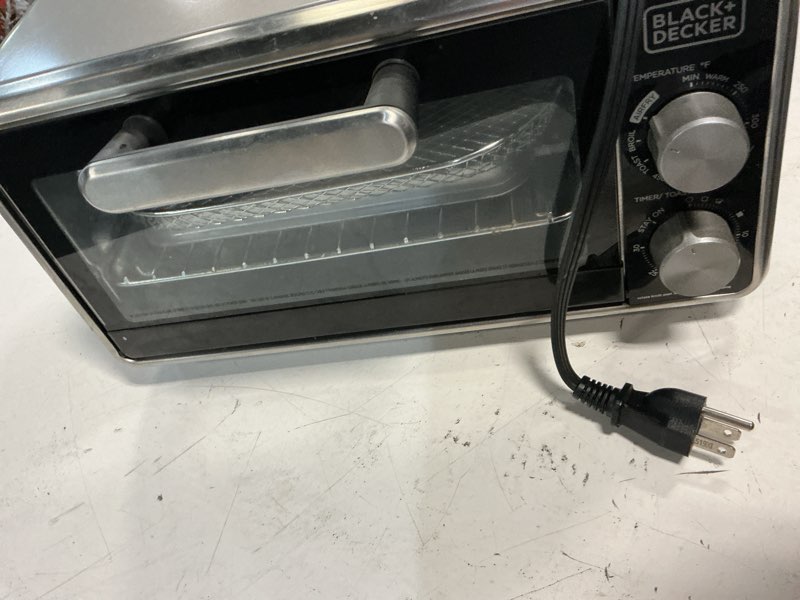 Condition photo showing As Is for black+decker crisp ‘n bake pro stainless steel 4-slice air fryer toaster oven
