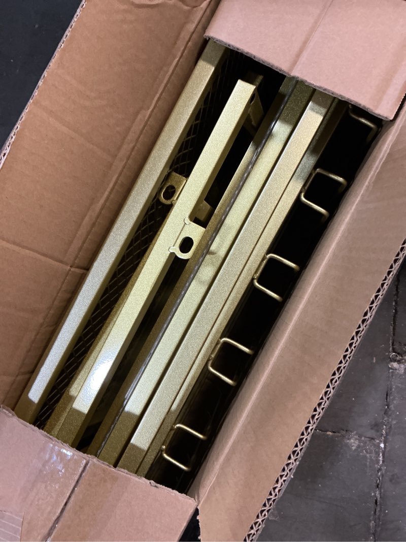 Condition photo showing As Is for Large 39in Wine Rack with LED Lights Wall Mounted Bottle Glass Holder, 3-Tiers Liquor Floating Shelves Display Storage Organizer Hanging Long Stemware Goblet Metal for Home Bar Golden Golden 39"x 9.8"x 35"