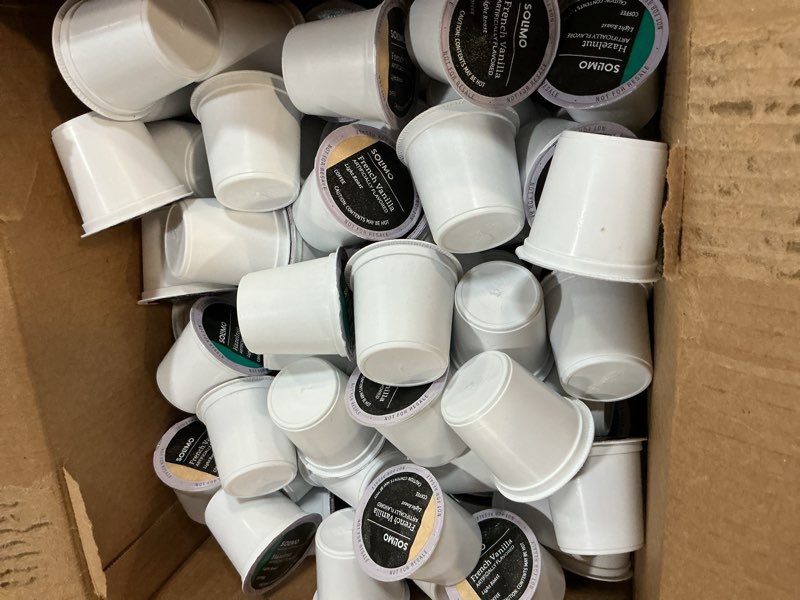 Condition photo showing New/Like New for amazon brand - solimo light roast coffee pods, compatible with keurig 2.0 k-cup brewers, hazelnut flavored, 100 count (pack of 1) hazelnut 100 count (pack of 1) bb 25 jul 2026)