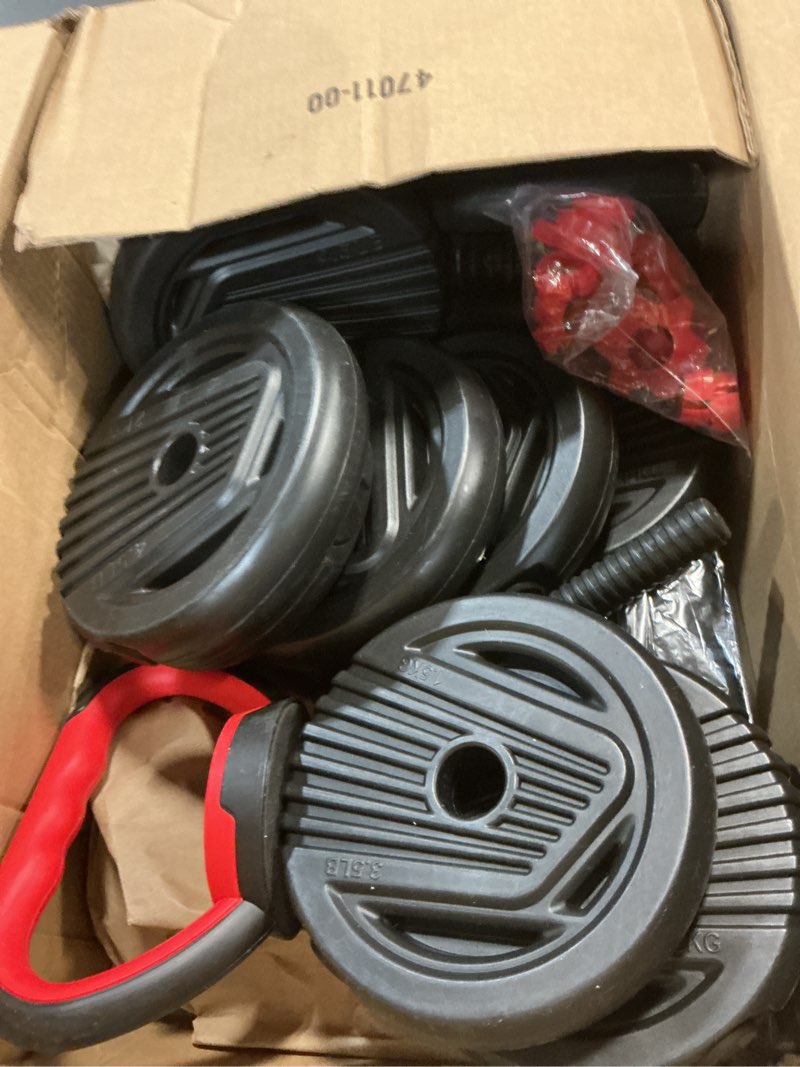 Condition photo showing As Is for Adjustable Dumbbells, 20/30/45/70/90lbs Free Weight Set with Connector,5 in1 Dumbbells Set Used as Barbell,Kettlebells,Push up Stand,Fitness Exercises for Home Gym Suitable Men/Women 45LB(22.5LB Pair)
