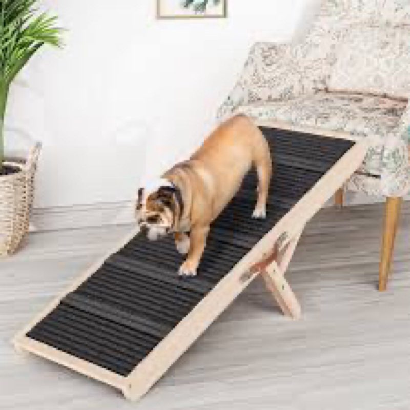 ciconira wooden adjustable dog ramp, 39'' long portable pet stair ramp with non-slip rug surface, 5 