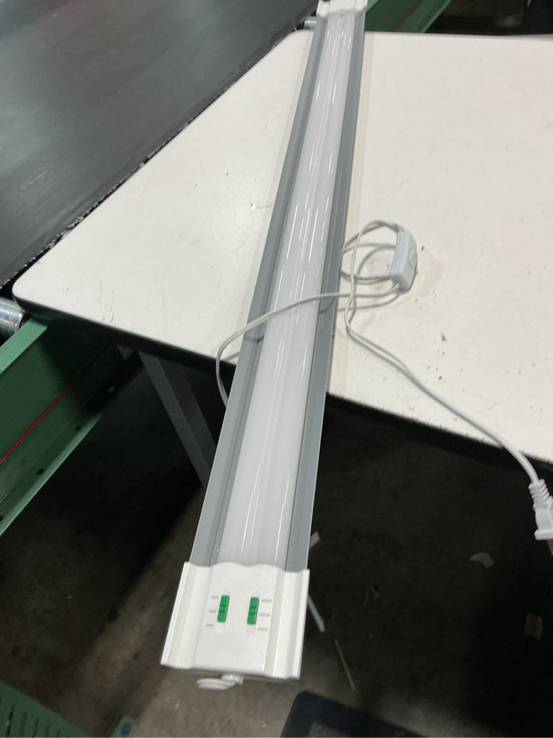 Condition photo showing As Is for alusso® led shop lights 4ft with reflector, 5000lm super bright, adjustable 3000k-5000k color temperature, 120v, warm to cool daylight linkable shop lights for workshop/basement, 2 pack