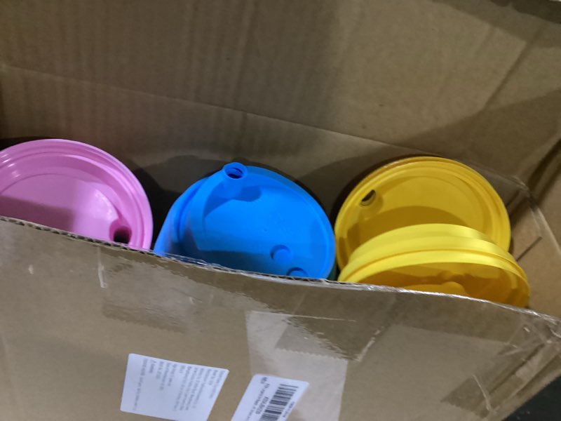 Condition photo showing As Is for 24 sets summer pool beach birthday party decorations cups with straws bulk, 16 oz pool reusable plastic cups with lids, summer party favors supplies end of year student gifts for kids
