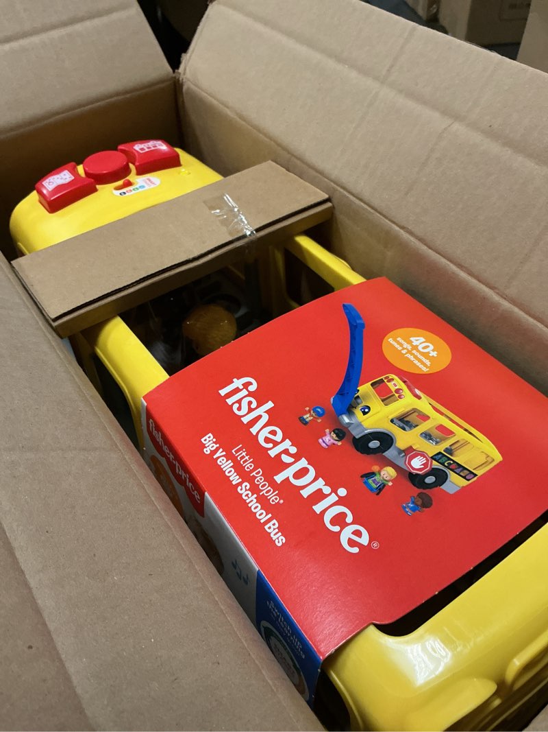 Condition photo showing Good Condition for fisher-price little people toddler learning toy, big yellow bus musical pull-along vehicle & 4 figures for pretend play, kids ages 1+ years english