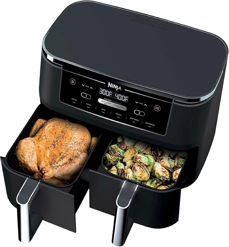 Ninja R-AD300CO Foodi 6-in-1 10-qt. XL 2-Basket Air Fryer with DualZone Technology, Black