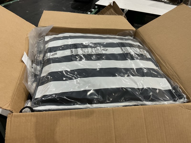 Condition photo showing Good Condition for arden outdoor foam deep seat cushion set, 24x24, premium high-density foam, never flattens, weather-proof for patio chair sofa couch, black cabana stripe certi-pur foam black cabana stripe 1 pack