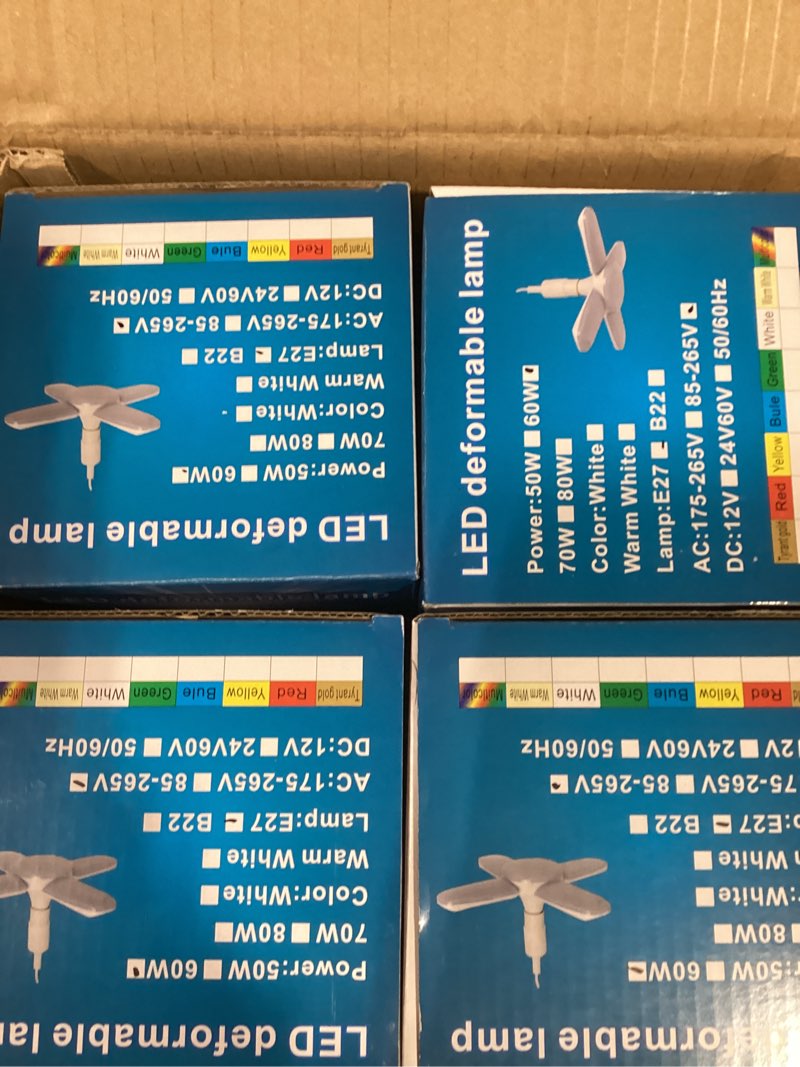 Condition photo showing Good Condition for (8 Packs) LED Garage Lights, 60W Trilights Ceiling, High Low Bay Deformable Adjustable 4 Led Light Bulbs 6000LM 6000K, Screw in Tribright Garage Lighting Fixture,CRI80 Daylight