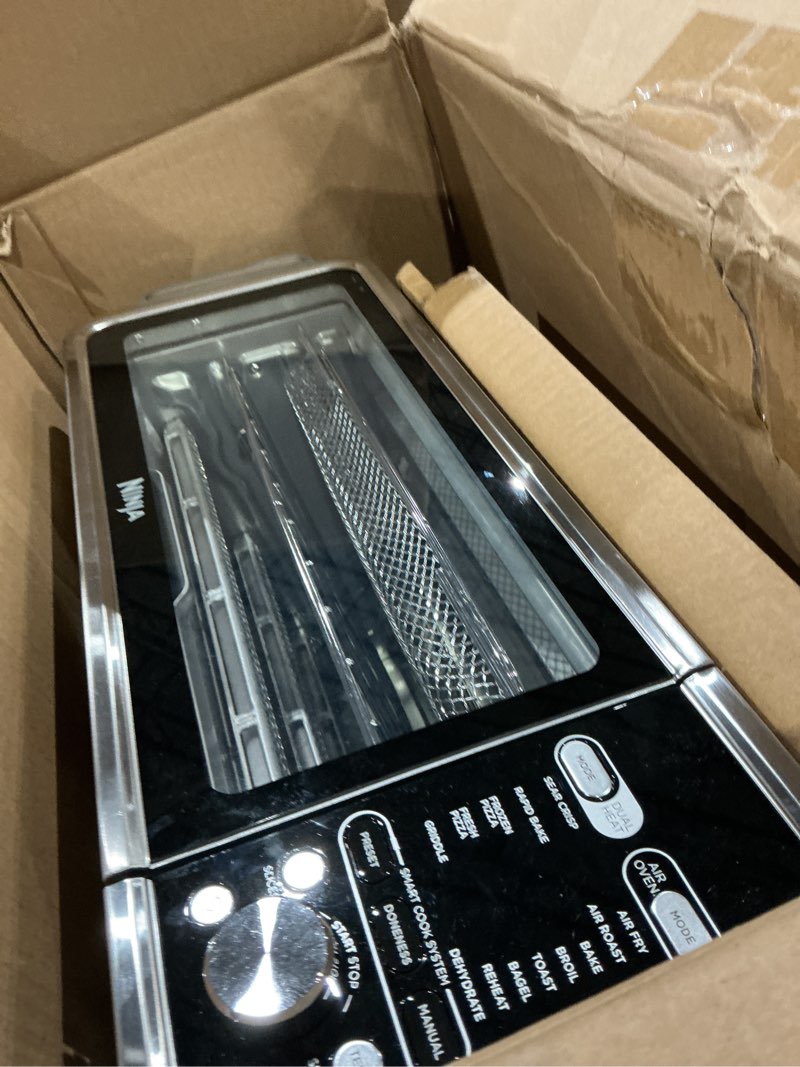 Condition photo showing New/Like New for ninja, toaster oven, air fryer, thermometer, toaster oven air fryer combo, stainless steel, quick meals, fries, frozen food, air fry, dehydrate, reheat, 13-in-1,less oil, flip away oven, foodi, sp351 13-in-1 flip oven xl