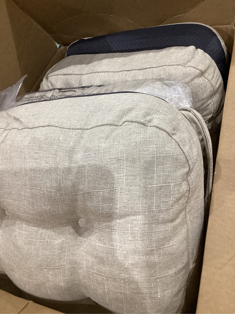 Condition photo showing Good Condition for iaseahk chair cushions, memory foam dining chair cushions, tufted indoor chair pads, set of 4, 16.5' x 16.5' x 3.5', beige beige pack of 4