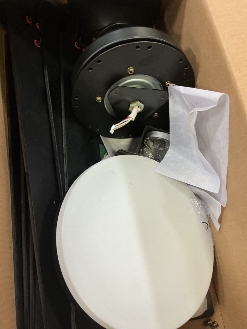 Condition photo showing As Is for hampton bay 52 in. corwin indoor/outdoor matte black led ceiling fan with light kit