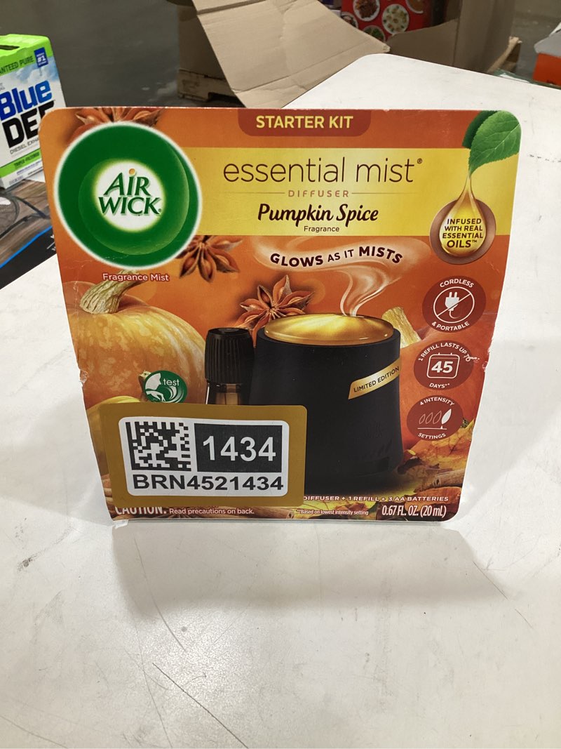 Condition photo showing New/Like New for air wick essential mist, essential oils diffuser, (diffuser + 1 refill), pumpkin spice, fall scent, fall spray, air freshener