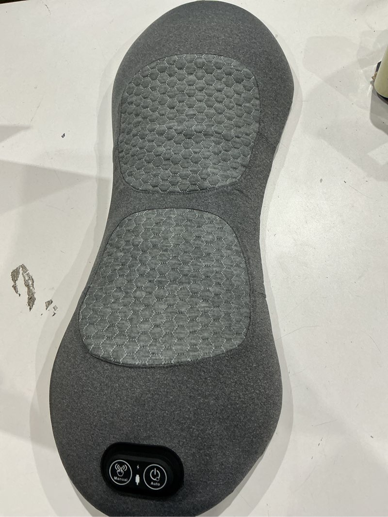 Condition photo showing As Is for 3-in-1 back massager with heat & vibration, smooth spine triple fusion lumbar support pillow for lower back and sciatica pain relief, deep tissue relaxation for bed or office chair