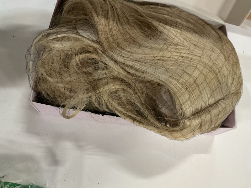 Condition photo showing Good Condition for BARSDAR 18 Inch Wavy Blonde Wig - Medium Length Blonde Wig for Women, Middle Part Natural Soft Curly Wavy Synthetic Shoulder Length Blonde Wavy Wigs Cosplay Party Halloween Wig 18 Inch Blonde