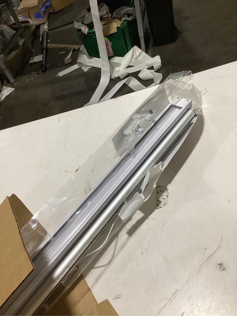 Condition photo showing As Is for chrisdowa cordless 100% blackout roller shade, with striped jacquard, thermal insulated, uv protection fabric, total blackout blinds for window, french doors, home and office.white, 24" w x 72" h 24"w x 72"h white