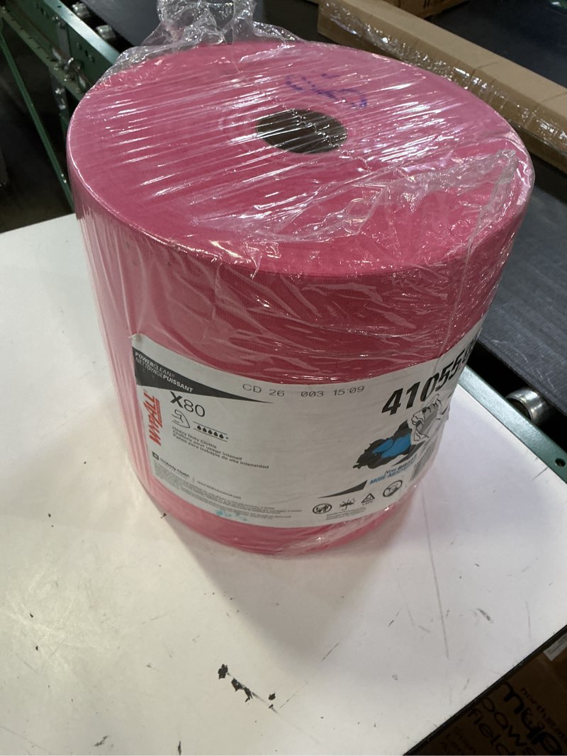 Condition photo showing New/Like New for wypall powerclean x80 cloths heavy duty wipes (41055), jumbo, extended use towels, red (1 roll of 455 sheets, 455 sheet total)