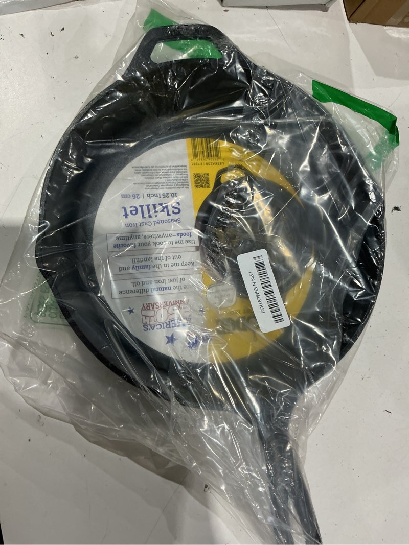 Condition photo showing Good Condition for lodge 10.25 inch cast iron skillet – pre-seasoned frying pan with teardrop handle – oven, stovetop, grill & campfire use – made in usa – non-toxic, even-heating cookware – 250th anniversary logo