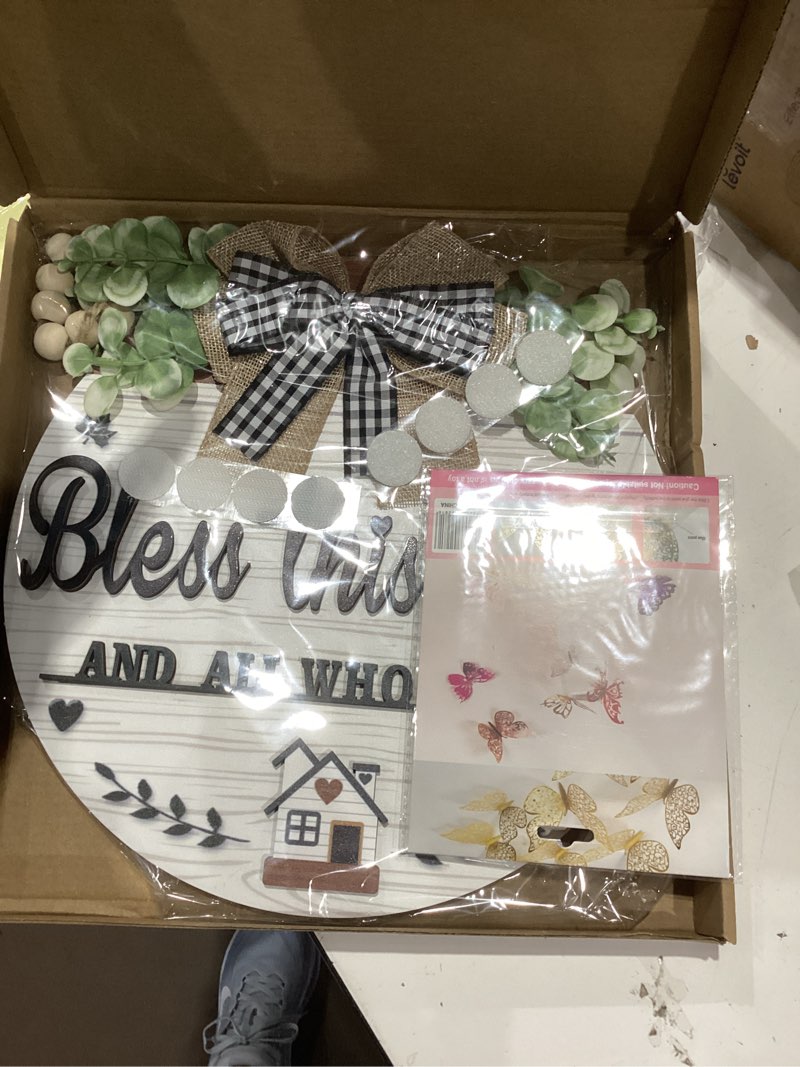 Condition photo showing New/Like New for 3d bless this home and all who enter wooden front door signs?door decorations hanging,christian jesus home porch wall decor?spring wreaths?door wreaths for front door outside all season white
