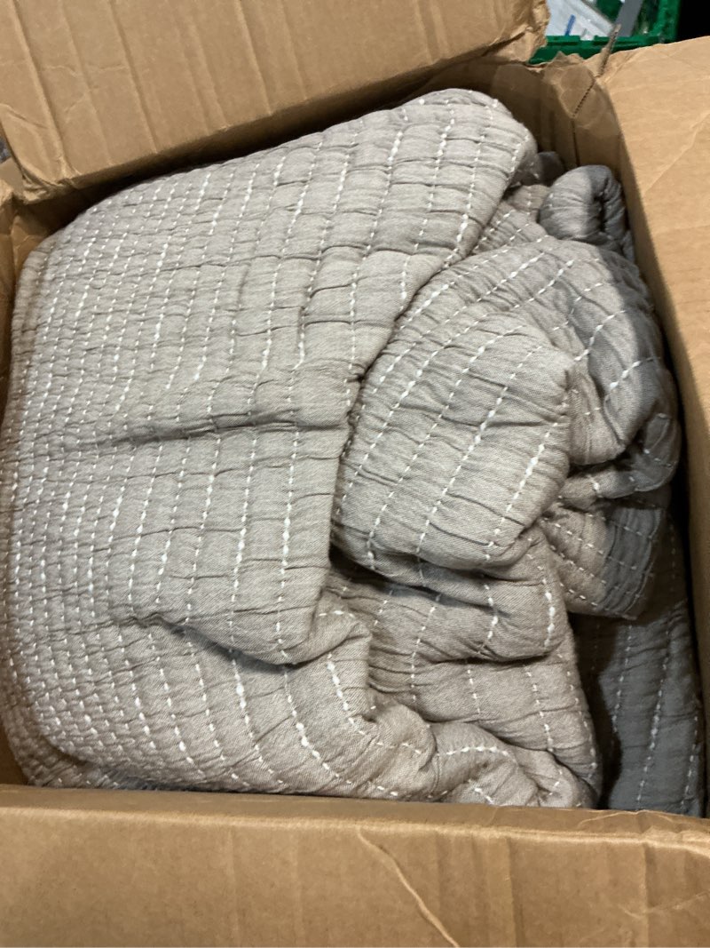 Condition photo showing As Is for organic cotton channel stitch coverlet set, king/cal king, taupe