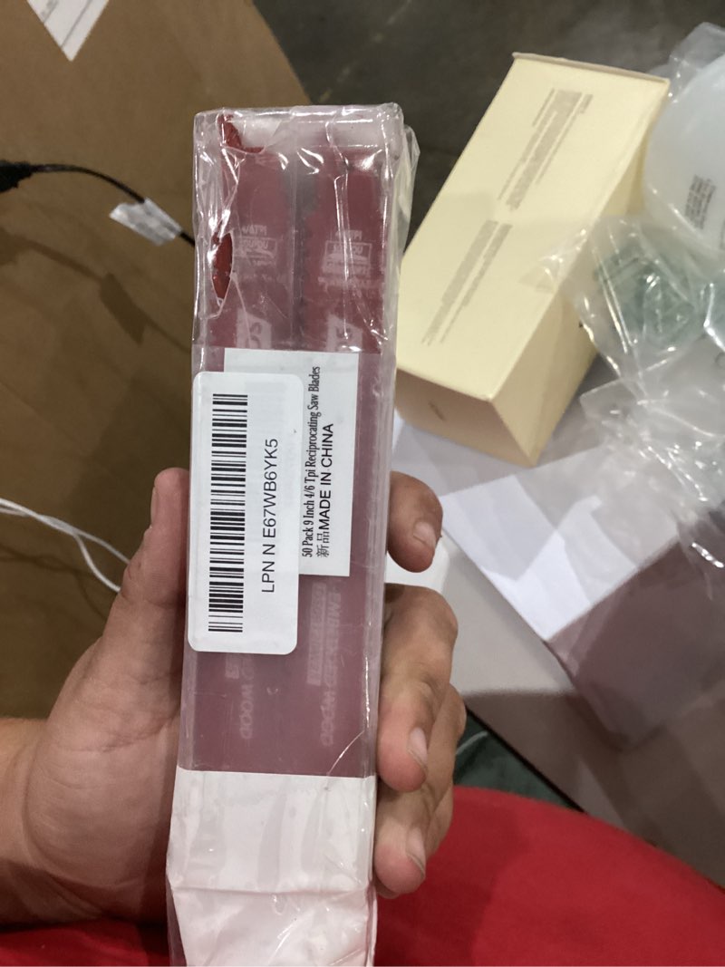Condition photo showing As Is for 50 pack 9 inch 4/6 tpi reciprocating saw blades bi-metal steel demon with perma-shield coating stud and reciprocating saw blades for cutting embedded wood metals pvc pallets etc 9in 50pack 4/6 tpi