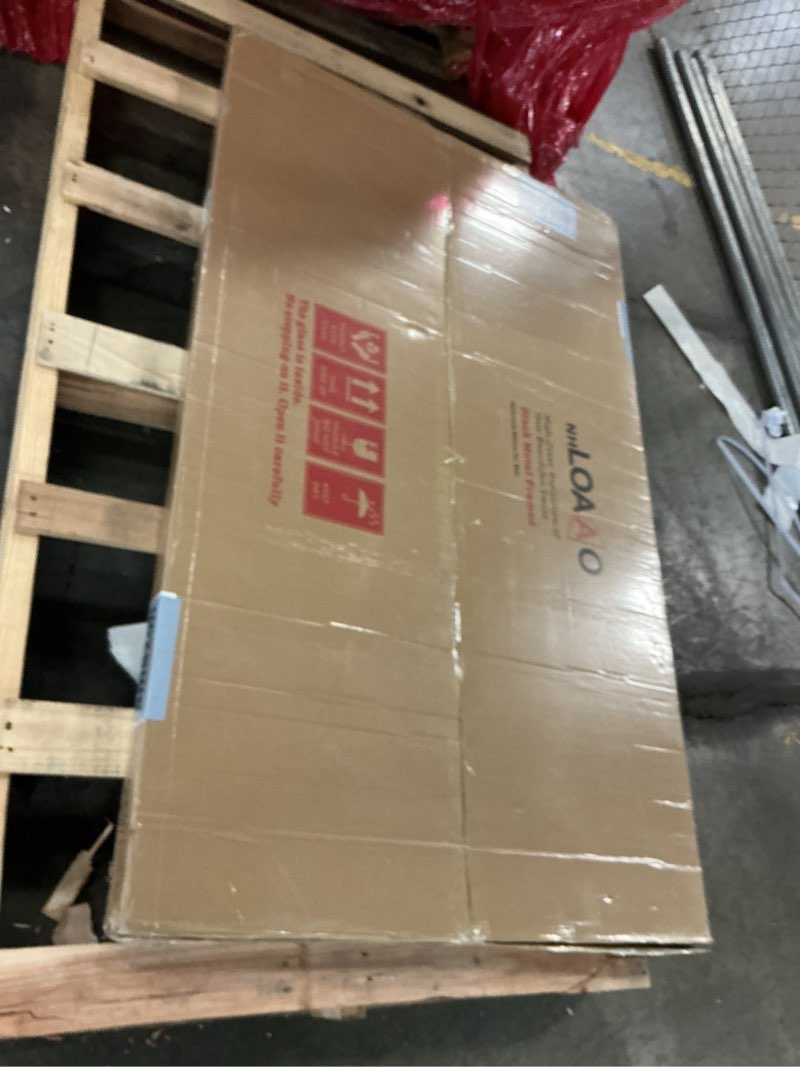 Condition photo showing New/Like New for LOAAO Black Metal Framed Bathroom Mirror for Wall, Large 60X36 Inch Rounded Rectangle Mirror, Matte Black Bathroom Vanity Mirror Farmhouse, Anti-Rust, Tempered Glass, Hangs Horizontally or Vertically Black 60"L x 36"W