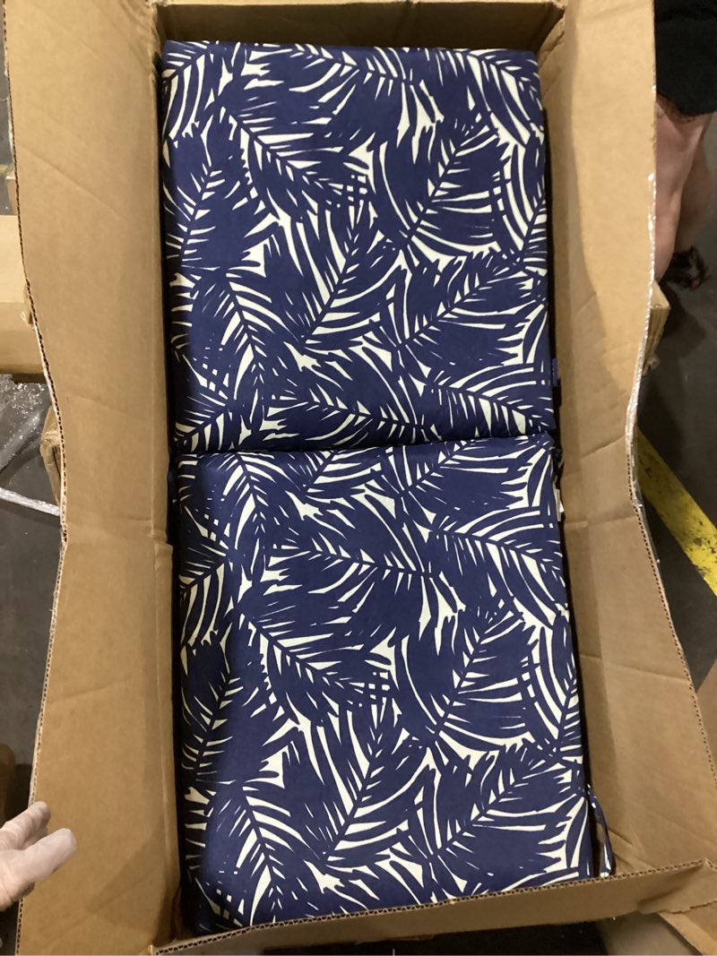 Condition photo showing Good Condition for arden 4-pack earthfiber outdoor patio dining chair cushion, 20x44, rain-proof seat pad, fade-resistant outdoor cushion navy blue king palm 4 pack navy blue king palm