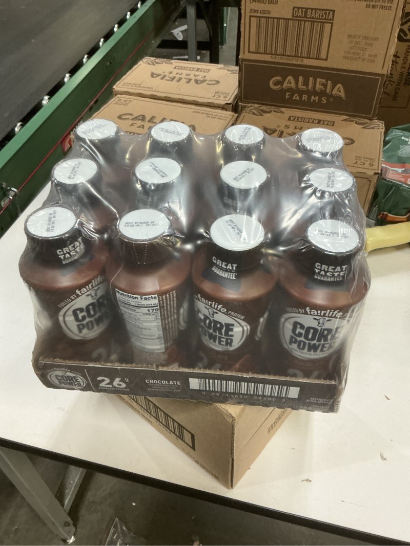 Condition photo showing New/Like New for ((BB:AUG/23/26))Core Power Protein Shake, Chocolate, 26g Bottle, 14oz, 12 Pack Chocolate 14 Fl Oz (Pack of 12)