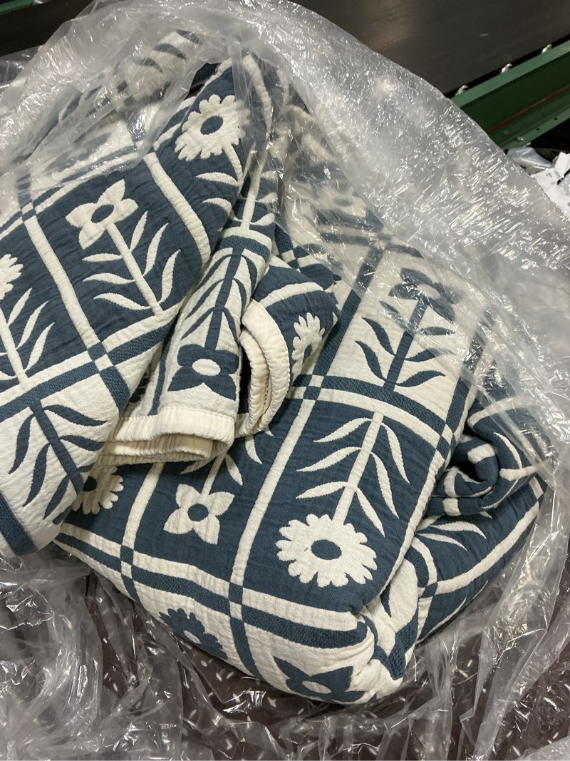 Condition photo showing Good Condition for ((size king))quince organic cotton jacquard floral coverlet set color: glacier blue