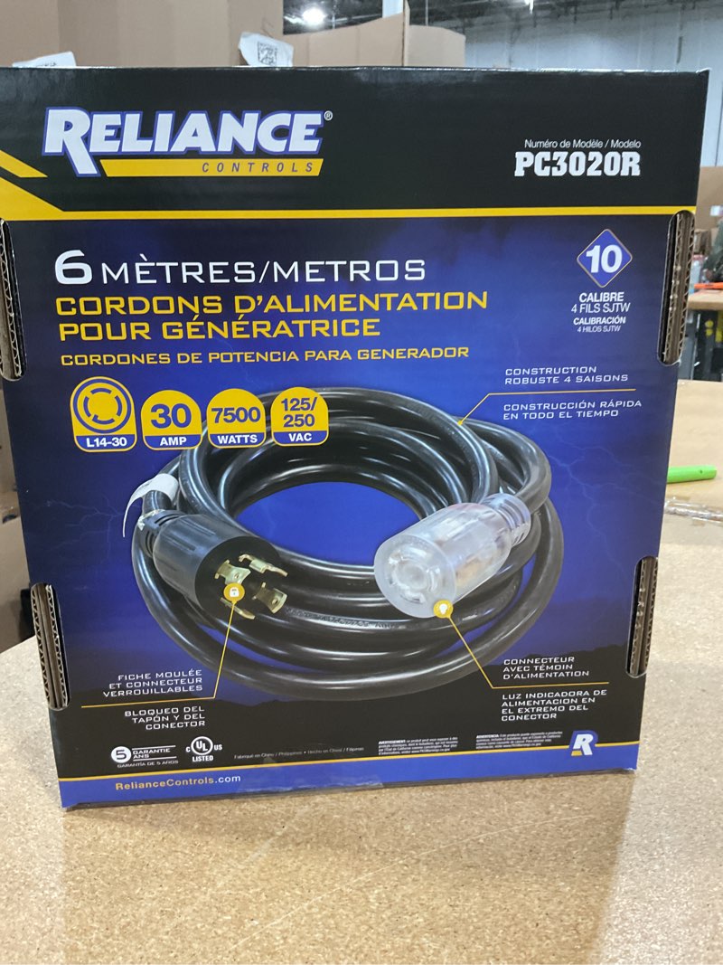 Condition photo showing New/Like New for reliance controls pc3020 pc3020k generator power cord, no size, black