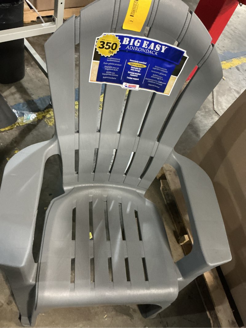 Condition photo showing As Is for adams patio big easy stackable charcoal resin frame stationary adirondack chair with slat seat