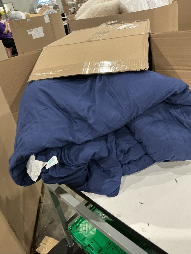 Condition photo showing As Is for oversized king comforter set navy blue oeko-tex certified all season soft bedding set with down alternative comforter, sheets, pillowcases & shams navy blue oversized king