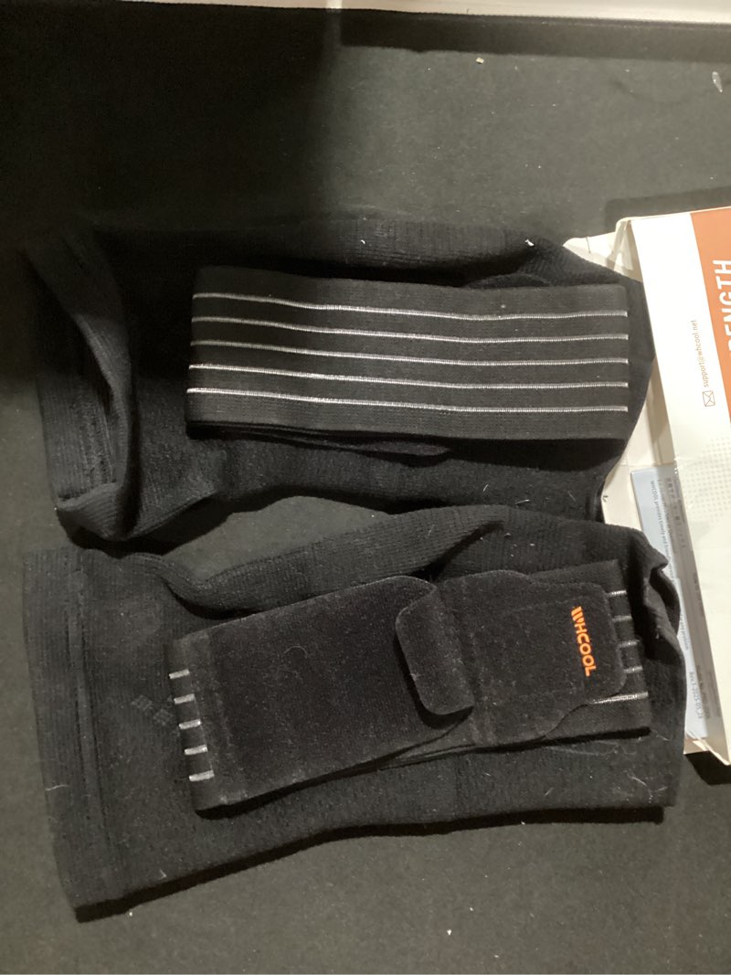Condition photo showing Good Condition for low-profile ankle braces for women & men, customizable ankle compression sleeve w/wide strap, foot support wrap for plantar fasciitis pain relief, achilles tendonitis, sprain, black, 1 pair, xl black/orange x-large