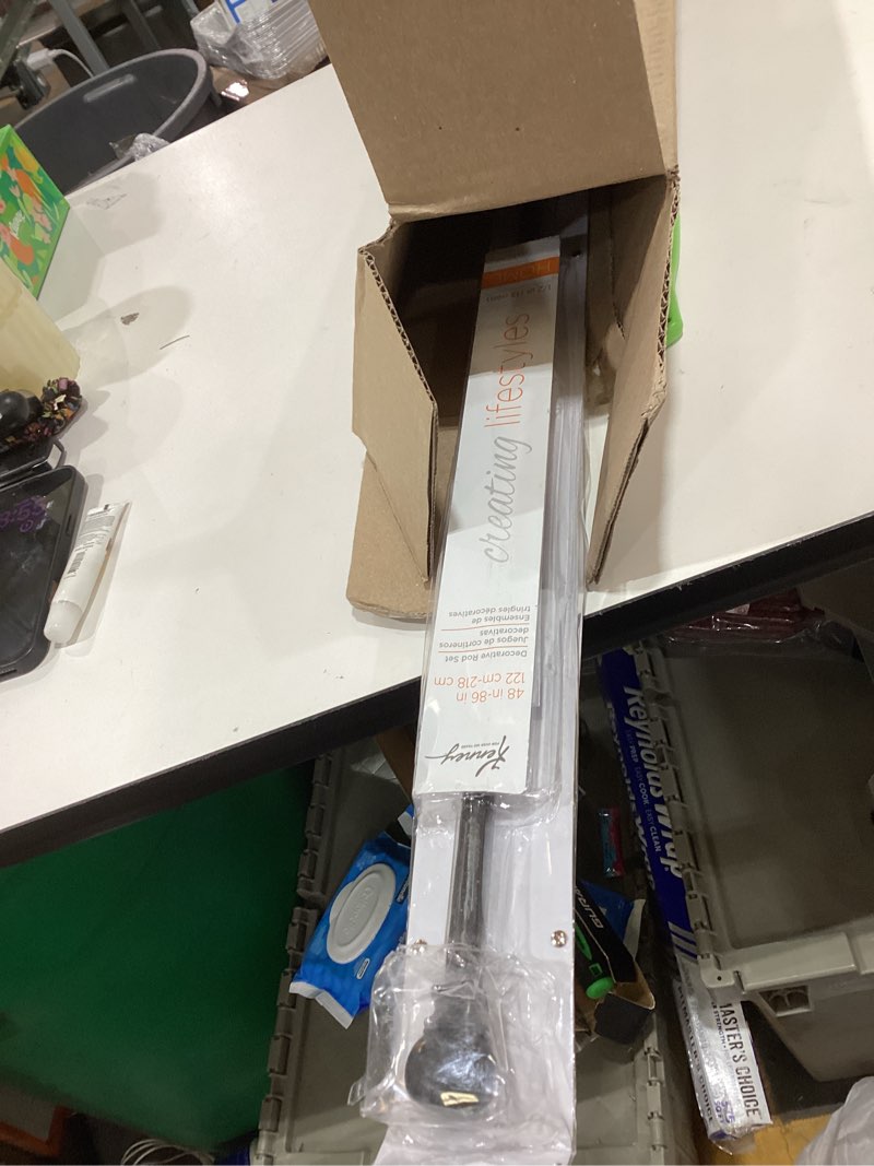 Condition photo showing As Is for Kenney KN55929 Davenport Ball End Petite Café Decorative Window Curtain Rod, 48-86" Adjustable Length, Matte Black Finish, 1/2" Diameter Steel Tube Curtain Rod 48-86" Matte Black