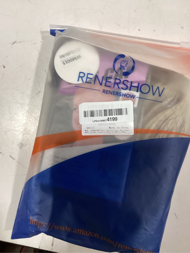 Condition photo showing As Is for renershow short wigs for white women layered brown ombre blonde pixie wig synthetic short hair wig with bangs mix color natural looking daily party brown to blonde