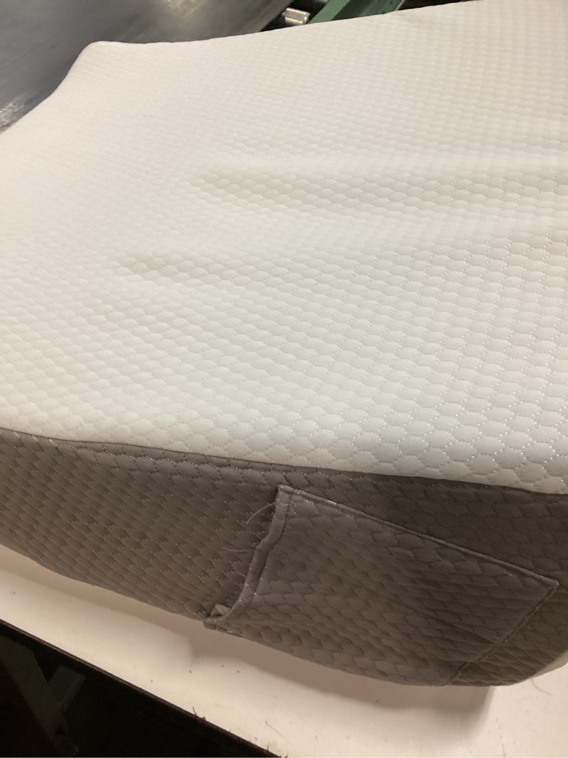 Condition photo showing Good Condition for bedluxe wedge pillow, 10 inch bed wedge pillow for headboard, pillow wedge for acid reflux relief, sleeping, back pain relief, snoring, triangle pillow wedge, white/grey 24*24*10 inch white grey