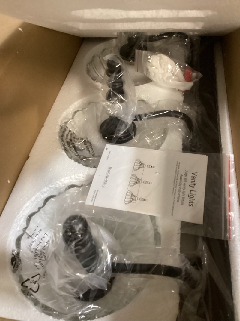 Condition photo showing Good Condition for vintage bathroom vanity light, 3-light black vanity lighting fixture with flower glass shade, bathroom lighting fixtures over mirror b-black 3-light