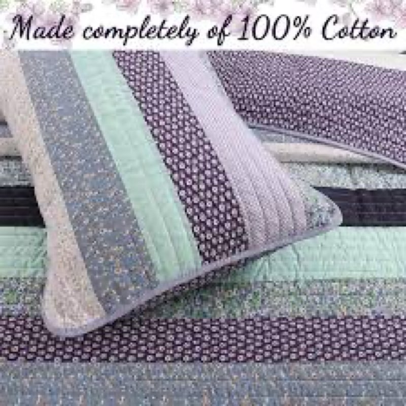 Cozy Line Home Fashions 100% Cotton Hand Piecing Reversible Lilac Purple Floral Striped Cottage Quil