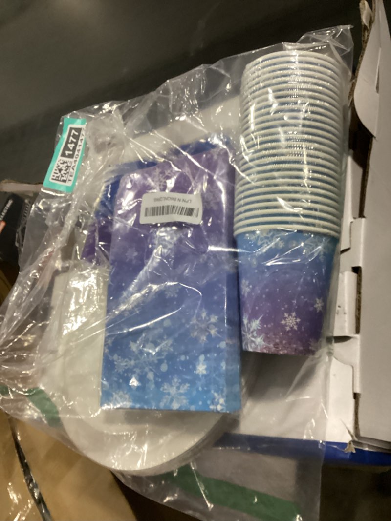 Condition photo showing New/Like New for Winter Snowflake Paper Plates and Napkins Set, Blue and Purple Snowflake Winter Wonderland Disposable Tableware for Christmas Winter Holiday New Year Birthday Party Supplies Decorations, Serve 25