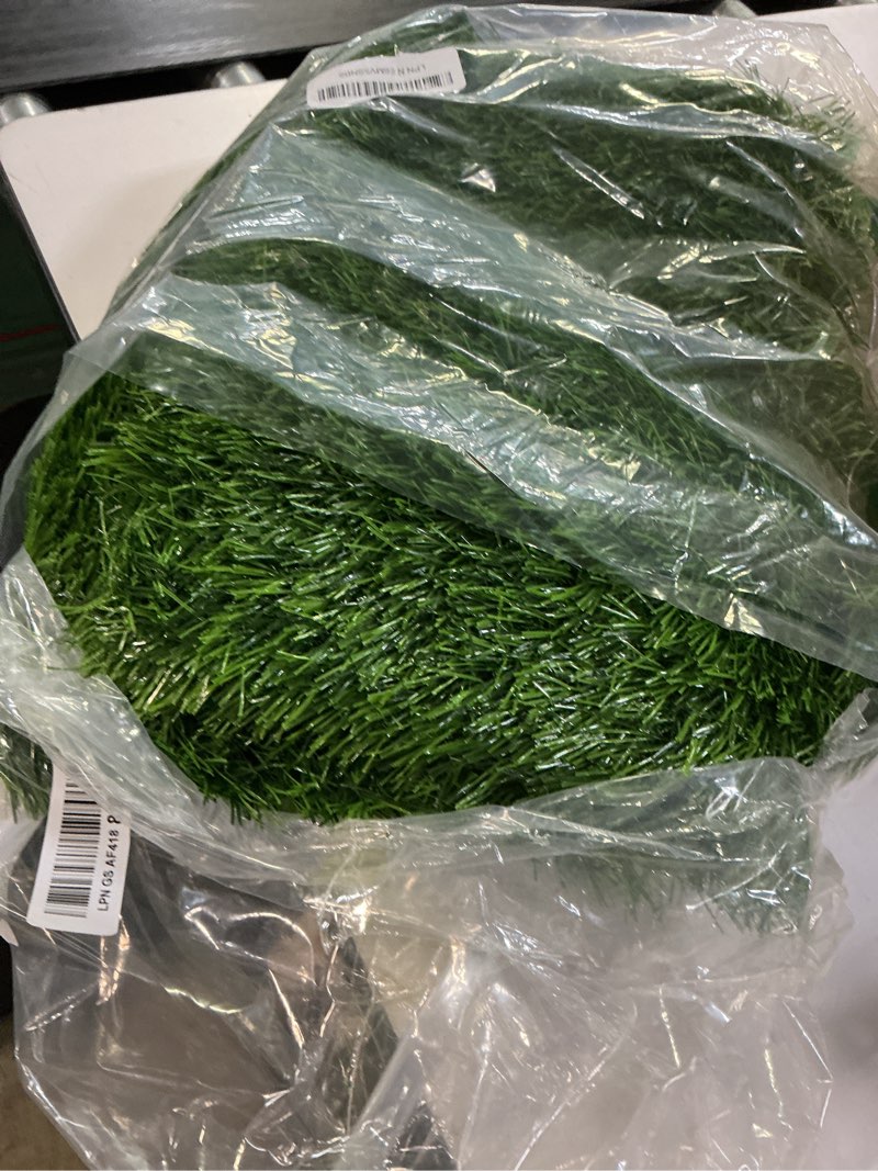 Condition photo showing Good Condition for artificial dog grass pee pad 20”x 25” 2 pack, grass pad for dogs indoor potty training, replacement turf for puppy, washable reusable realistic fake grass mat for apartment, balcony 20"x25"