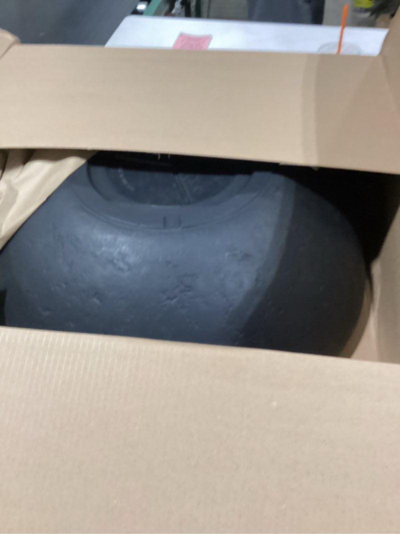 Condition photo showing Good Condition for kante round fulted bowl planter, 14.6 inch dia large concrete flower pots with drainage hole and rubber plug, suitable for for indoor outdoor plants, home, patio, garden, black black 14.6"dia x 5.5"h
