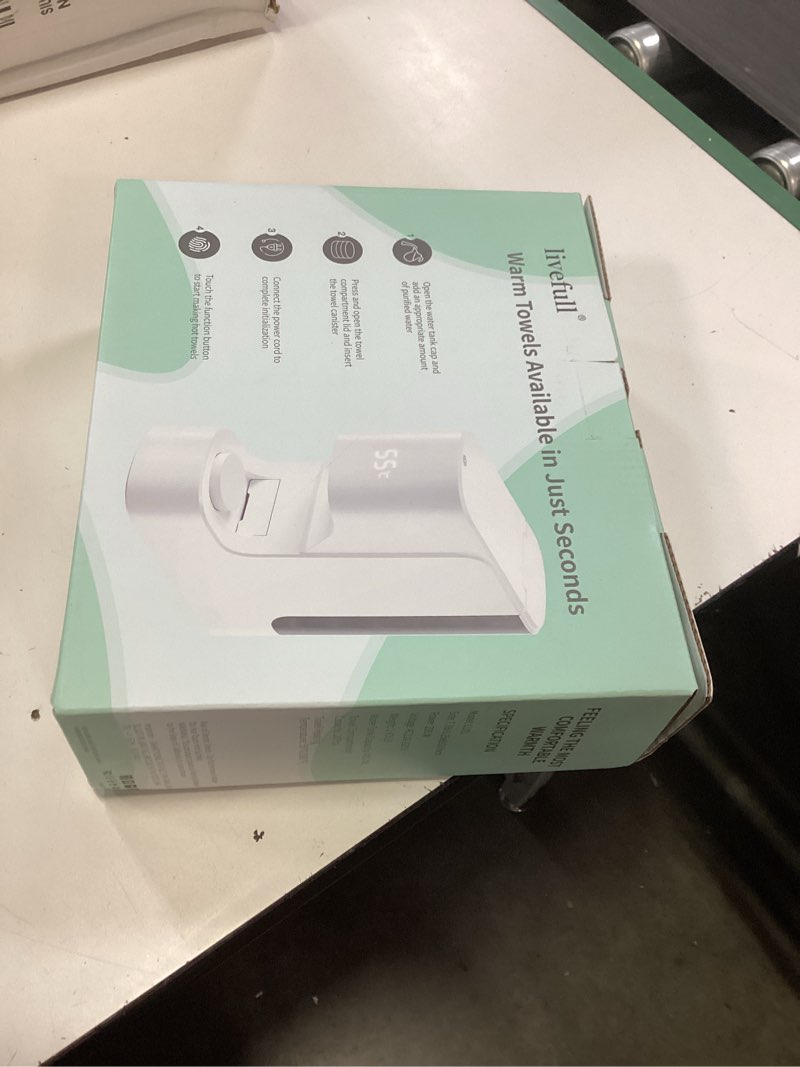 Condition photo showing New/Like New for hot face towel heater machine, towel warmer, 55°c constant temperature, 20 compressed towels, smart voice alerts, auto heating & dispensing, white, 60 count towel machine