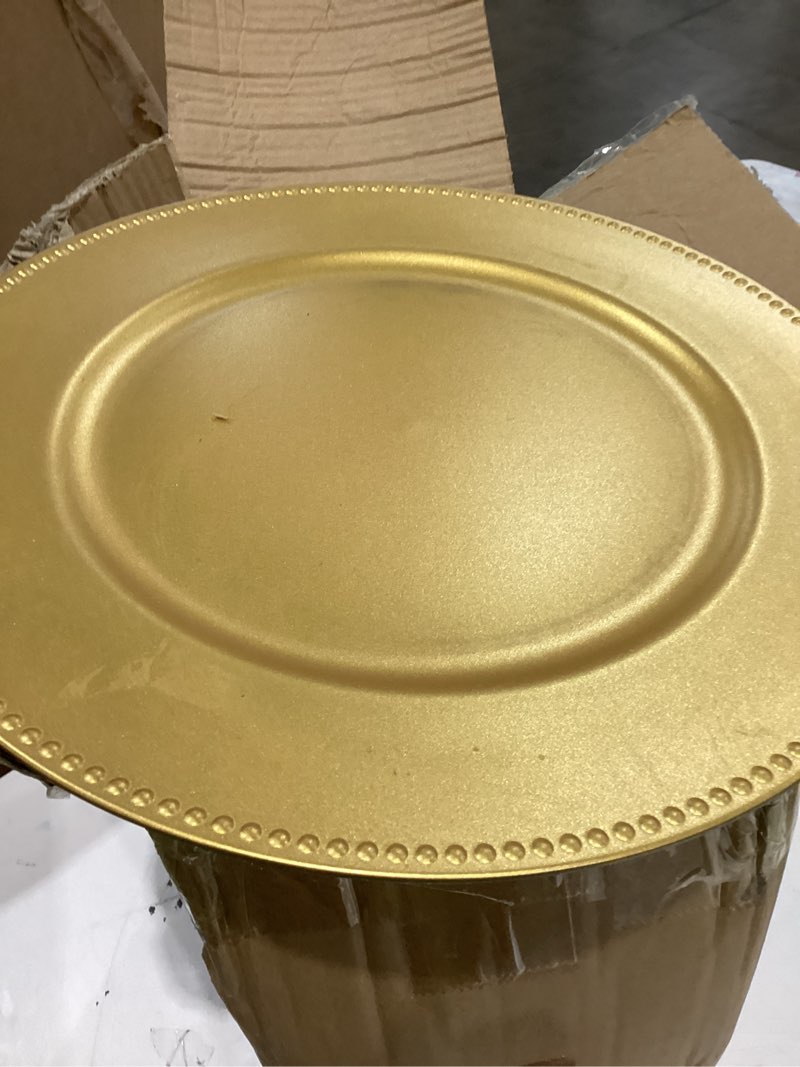 Condition photo showing Good Condition for dandat 50 pack 13 inch charger plates plastic round dinner plate with beaded rim reusable charger service plates reliable chargers for wedding party dinner table decoration(gold,classic) gold classic